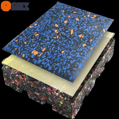 जिम फ्लोरिंग और व्यावसायिक फिटनेस स्थानों के लिए रंग-फ्लेक के साथ उच्च प्रदर्शन प्रीमियम रबर टाइल्स